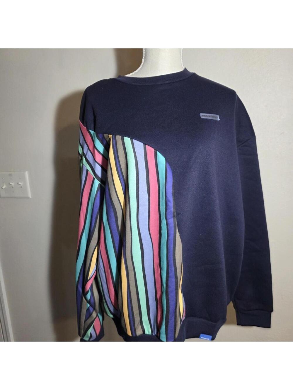 Trendy colorblock sweatshirt with unique asymmetrical stripe panel